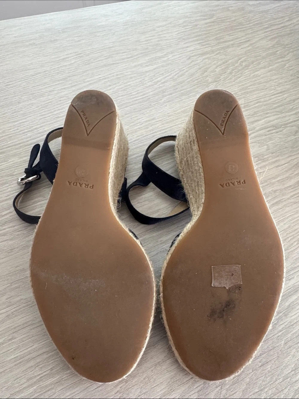 Prada Navy Suede Espadrille Wedge Sandals with Ankle Strap